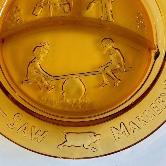Vintage Amber Glass Divided Children’s Nursery Rhyme Plate - Picture 5 of 8